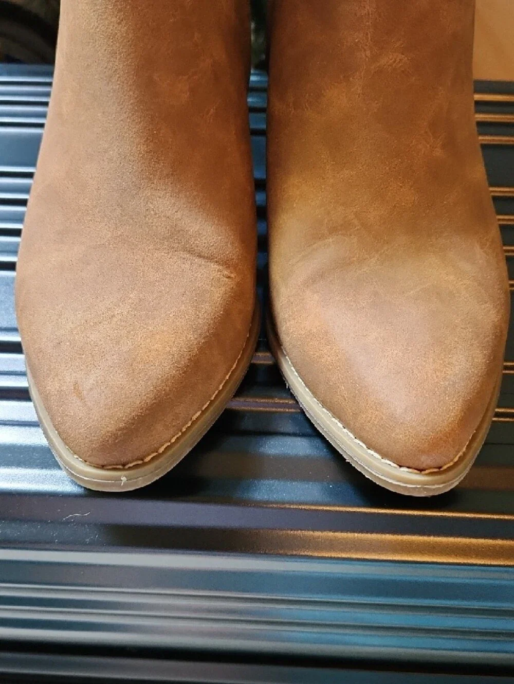 a.n.a Tan Suede Ankle Booties with Stacked Heel - Picture 7 of 10